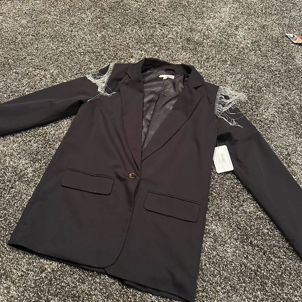 Black blazer with fringe detail